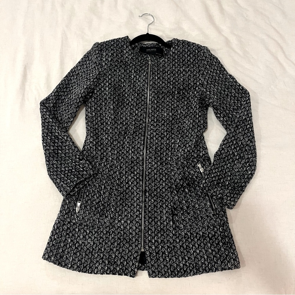 Zara Basics Textured Weave Tweed Frock Jacket with Zip Up Pockets Size Small